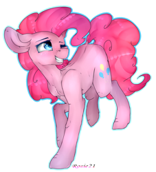 Size: 1294x1426 | Tagged: safe, artist:r-r-rosie, imported from derpibooru, pinkie pie, earth pony, pony, dock, grin, one eye closed, smiling, solo, wink