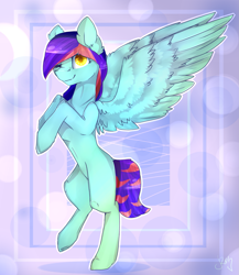 Size: 1641x1893 | Tagged: safe, artist:r-r-rosie, imported from derpibooru, oc, oc only, pegasus, pony, hair over one eye, looking at you, one eye closed, smiling, solo, spread wings, wings, wink