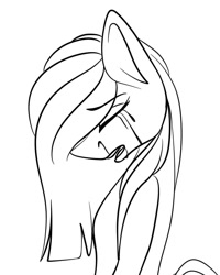 Size: 1080x1350 | Tagged: safe, artist:tessa_key_, imported from derpibooru, oc, oc only, earth pony, pony, bust, crying, earth pony oc, eyes closed, lineart, monochrome, open mouth, simple background, solo, white background