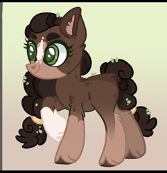 Size: 1250x1298 | Tagged: safe, artist:caramelbolt24, imported from derpibooru, oc, oc:dark roast, earth pony, abstract background, crack ship offspring, ear fluff, earth pony oc, eyelashes, female, magical gay spawn, mare, offspring, parent:cheese sandwich, parent:trouble shoes, raised hoof, signature, smiling