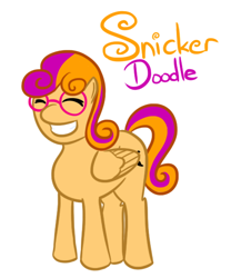 Size: 474x570 | Tagged: safe, artist:comradeiota, imported from derpibooru, oc, oc only, oc:snicker doodle, pegasus, pony, eyes closed, female, glasses, mare, pegasus oc, smiling, solo, wings