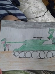 Size: 2448x3264 | Tagged: safe, artist:iloveponies, imported from derpibooru, oc, pegasus, pony, unicorn, horn, m10 wolverine, pegasus oc, photo, tank (vehicle), tank destroyer, traditional art, unicorn oc, war, wings, world war ii