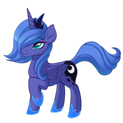 Size: 1638x1638 | Tagged: safe, artist:nathayro37, artist:ravenirik, imported from derpibooru, princess luna, alicorn, pony, female, folded wings, hair over one eye, hoof shoes, jewelry, mare, raised hoof, s1 luna, simple background, solo, standing, three quarter view, tiara, transparent background, wings