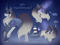 Size: 2160x1620 | Tagged: safe, artist:lunathemoongod, imported from derpibooru, oc, oc only, pony, unicorn, glowing eyes, glowing horn, gradient mane, horn, magic, makeup, piercing, reference sheet, solo, spots