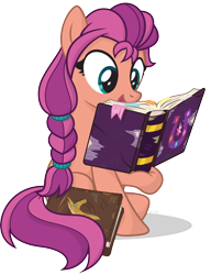 Size: 2582x3357 | Tagged: safe, artist:le-23, imported from derpibooru, sunny starscout, earth pony, pony, book, female, g4, g5, g5 to g4, generation leap, high res, mare, reading, show accurate, simple background, solo, transparent background