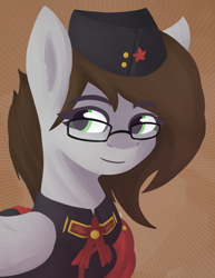 Size: 1700x2200 | Tagged: safe, artist:phi, imported from derpibooru, oc, oc only, oc:stylus pen, pony, equestria at war mod, bust, clothes, glasses, hat, portrait, solo