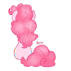 Size: 2000x2000 | Tagged: safe, artist:fluffyxai, imported from derpibooru, pinkie pie, facing away, fluffy mane, fluffy tail, rear view, simple background, sitting, white background