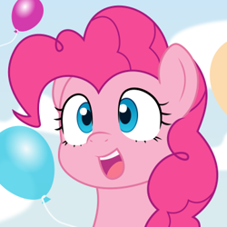 Size: 360x360 | Tagged: safe, artist:catachromatic, artist:thisponydoesnotexist, derpibooru exclusive, imported from derpibooru, pinkie pie, earth pony, pony, ai assisted, ai content, balloon, bust, cute, generator:thisponydoesnotexist, neural network, portrait, solo, vector, vector trace