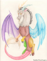 Size: 3350x4323 | Tagged: safe, artist:yeahbutthendragons, imported from derpibooru, discord, draconequus, male, signature, simple background, solo, traditional art, white background