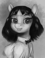 Size: 676x886 | Tagged: safe, artist:escapist, imported from derpibooru, earth pony, pony, bowtie, bust, clothes, female, grayscale, mariya takeuchi, monochrome, ponified, shirt, solo