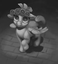 Size: 1116x1236 | Tagged: safe, artist:escapist, imported from derpibooru, cozy glow, pegasus, pony, grayscale, monochrome, solo