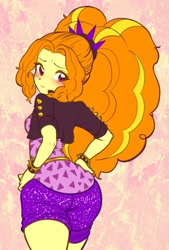 Size: 1668x2470 | Tagged: safe, artist:rileyav, imported from derpibooru, adagio dazzle, equestria girls, equestria girls series, spoiler:eqg series (season 2), abstract background, adagio dat-azzle, adoragio, adorasexy, ass, blushing, butt, clothes, cute, embarrassed, female, hand on hip, high res, rear view, sexy, solo