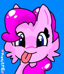 Size: 320x370 | Tagged: safe, artist:simple24fox, imported from derpibooru, pinkie pie, earth pony, pony, blue background, bust, cheek fluff, simple background, solo, tongue out