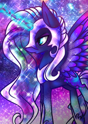 Size: 1000x1414 | Tagged: safe, artist:spookznspectres, imported from derpibooru, nightmare moon, alicorn, pony, colored wings, gradient wings, multicolored wings, rainbow power, rainbow power-ified, rainbow wings, solo, wings