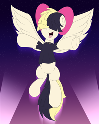 Size: 4800x6000 | Tagged: safe, alternate version, artist:aarondrawsarts, imported from derpibooru, songbird serenade, pegasus, pony, my little pony: the movie, commission, commissioner:reversalmushroom, female, frog (hoof), mare, smiling, solo, spotlight, spread wings, underhoof, wings