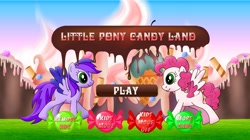 Size: 1370x768 | Tagged: safe, imported from derpibooru, pegasus, pony, bootleg, candy, candyland, duo, food, game, my little pony candy land game, not pinkie pie, recolor, title screen