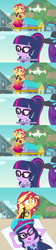 Size: 1915x8623 | Tagged: safe, artist:thejboy88, edit, edited screencap, imported from derpibooru, screencap, rarity, sci-twi, sunset shimmer, twilight sparkle, human, equestria girls, equestria girls series, forgotten friendship, cap, clothes, comic, duo, duo female, female, glasses, hat, one eye closed, open mouth, purse, screencap comic, solo, solo female, swimsuit, teeth, wink