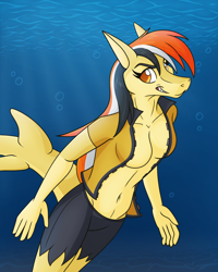 Size: 1200x1500 | Tagged: safe, artist:silly-yellow-pone, imported from derpibooru, oc, oc:checker, anthro, shark, sharkified, species swap, underwater
