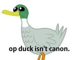 Size: 740x584 | Tagged: safe, edit, imported from derpibooru, bird, duck, 1000 hours in ms paint, canon, caption, duckabuse, forced meme, image macro, meme, no pony, op, op is a slowpoke, op isn't even trying anymore, text