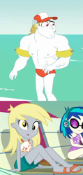 Size: 507x1069 | Tagged: safe, edit, edited screencap, imported from derpibooru, screencap, bulk biceps, derpy hooves, dj pon-3, vinyl scratch, equestria girls, equestria girls series, spring breakdown, turf war, spoiler:eqg series (season 2), beach shorts swimsuit, bikini, bikini top, clothes, cropped, cute, derpabetes, derpy's beach shorts swimsuit, derpybulk, feet, female, headphones, legs, male, one-piece swimsuit, sandals, shipping, shipping domino, short pants, shorts, straight, swimming trunks, swimsuit, vein, vinyl scratch's beach shorts swimsuit