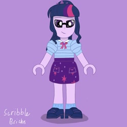 Size: 1870x1870 | Tagged: safe, artist:scribble-brix, imported from derpibooru, sci-twi, twilight sparkle, equestria girls, equestria girls series, female, lego, lego friends, mini-doll, purple background, simple background, solo