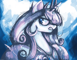 Size: 2537x2000 | Tagged: safe, artist:colochenni, imported from derpibooru, princess flurry heart, alicorn, pony, armor, arthas menethil, crown, drawthread, female, jewelry, lich king, regalia, solo, warcraft