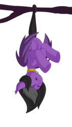 Size: 1425x2508 | Tagged: safe, artist:allyster-black, imported from derpibooru, oc, oc only, oc:augen, bat pony, pony, bat pony oc, bat wings, collar, cute, female, hanging, hanging upside down, mare, sleeping, solo, upside down, wings