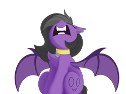 Size: 2160x1620 | Tagged: safe, artist:allyster-black, imported from derpibooru, oc, oc only, oc:augen, bat pony, pony, bat pony oc, bat wings, chest fluff, collar, commission, ear tufts, eeee, female, mare, owo, screaming, screech, simple background, solo, transparent background, wings