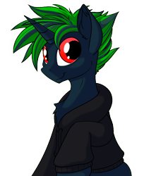 Size: 900x1102 | Tagged: safe, artist:allyster-black, imported from derpibooru, oc, oc only, pony, unicorn, clothes, hoodie, male, solo, stallion, two toned mane