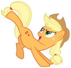 Size: 7300x7000 | Tagged: safe, artist:tardifice, imported from derpibooru, applejack, earth pony, pony, absurd resolution, applejack's hat, cowboy hat, female, hat, kicking, looking up, open mouth, simple background, solo, transparent background, vector