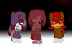 Size: 1024x671 | Tagged: safe, artist:sonic5100, imported from derpibooru, earth pony, pony, unicorn, .exe, base used, blood, cream the rabbit, cream.exe, crying, evil, knuckles the echidna, knuckles.exe, looking at you, ponified, red eyes, sally acorn, sally.exe, smiling, sonic the hedgehog (series), tears of blood, zalgo