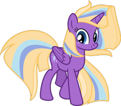 Size: 5870x5140 | Tagged: safe, artist:digimonlover101, artist:shootingstarsentry, imported from derpibooru, oc, oc only, oc:shooting star, oc:shooting star sentry, alicorn, pony, absurd resolution, alicorn oc, female, folded wings, horn, mare, simple background, smiling, solo, transparent background, vector, wings