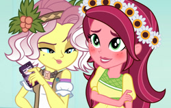 Size: 1280x810 | Tagged: safe, artist:3d4d, edit, edited screencap, imported from derpibooru, screencap, gloriosa daisy, vignette valencia, equestria girls, equestria girls series, legend of everfree, rollercoaster of friendship, blushing, female, gloriette, lesbian, shipping