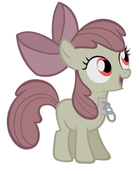 Size: 960x1200 | Tagged: safe, artist:plinko, edit, imported from derpibooru, apple bloom, oc, oc:apfelblüte, earth pony, pony, robot, robot pony, bow, chains, female, filly, hair bow, smiling