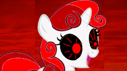 Size: 960x540 | Tagged: safe, artist:angrymetal, imported from derpibooru, sweetie belle, pony, unicorn, .exe, 1000 hours in ms paint, female, filly, red eyes, smiling