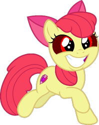 Size: 552x698 | Tagged: safe, artist:angrymetal, imported from derpibooru, apple bloom, earth pony, pony, .exe, 1000 hours in ms paint, bow, cutie mark, female, filly, hair bow, red eyes, running, smiling, the cmc's cutie marks