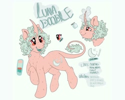 Size: 1080x864 | Tagged: artist needed, safe, imported from derpibooru, oc, oc:luna doodle, pony, unicorn, freckles, leonine tail, open mouth, reference sheet, smiling
