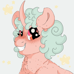Size: 2560x2560 | Tagged: artist needed, safe, imported from derpibooru, oc, oc only, oc:luna doodle, pony, unicorn, blushing, bust, freckles, grin, looking at you, smiling, solo