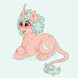 Size: 2560x2560 | Tagged: artist needed, safe, imported from derpibooru, oc, oc only, oc:luna doodle, pony, unicorn, leonine tail, lying down, open mouth, prone, smiling, solo
