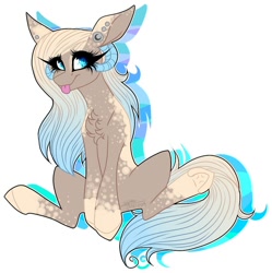 Size: 1004x1008 | Tagged: safe, alternate version, artist:moshi.poni, imported from derpibooru, oc, oc only, pony, :p, chest fluff, colored, ear piercing, eyelashes, female, mare, piercing, sitting, solo, tongue out, underhoof