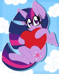 Size: 1630x2030 | Tagged: safe, artist:ladylullabystar, imported from derpibooru, twilight sparkle, alicorn, pony, chibi, cloud, cute, female, floating, happy, heart, holiday, looking at you, mare, smiling, solo, twiabetes, twilight sparkle (alicorn), underhoof, valentine's day