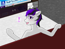 Size: 1440x1080 | Tagged: safe, artist:littleiceage, imported from derpibooru, oc, oc only, pony, blushing, happy, looking at you, ms paint, purple eyes, solo, television, watching tv