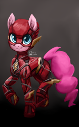 Size: 1600x2560 | Tagged: safe, artist:raphaeldavid, imported from derpibooru, pinkie pie, earth pony, pony, clothes, cosplay, costume, crossover, dc comics, dc extended universe, ponk, power ponies, solo, the flash, zack snyder's justice league