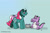 Size: 900x585 | Tagged: safe, artist:twintwosgirl, imported from derpibooru, fizzy, spike (g1), dragon, pony, twinkle eyed pony, unicorn, bow, bubble, g1, tail bow