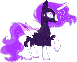 Size: 2492x2030 | Tagged: safe, artist:kurosawakuro, imported from derpibooru, oc, oc only, alicorn, pony, base used, coat markings, colored wings, ethereal mane, female, magical lesbian spawn, mare, multicolored wings, offspring, parent:princess luna, parent:starlight glimmer, parents:starluna, simple background, socks (coat marking), socks (coat markings), solo, starry mane, transparent background, wings