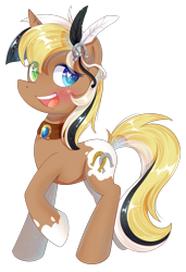 Size: 1200x1750 | Tagged: safe, artist:patchnpaw, imported from derpibooru, oc, oc only, oc:unity (brony fair), pony, unicorn, brony fair, feather in hair, female, heterochromia, mare, mascot, raised hoof, simple background, solo, transparent background