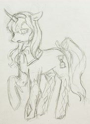 Size: 2424x3333 | Tagged: safe, artist:amazing pony idea, imported from derpibooru, pony, unicorn, crossover, female, homura akemi, magical girl, mare, monochrome, ponified, puella magi madoka magica, sketch, soul gem