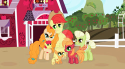 Size: 1024x565 | Tagged: safe, artist:velveagicsentryyt, imported from derpibooru, apple bloom, applejack, big macintosh, bright mac, granny smith, pear butter, pony, 5-year-old, apple family, baby, baby apple bloom, base used, colt big macintosh, deviantart watermark, male, obtrusive watermark, watermark, younger