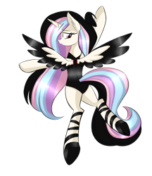 Size: 1670x1930 | Tagged: safe, artist:ladylullabystar, imported from derpibooru, oc, oc only, oc:lita sparkle, alicorn, pony, alicorn oc, clothes, female, horn, leotard, mare, simple background, solo, transparent background, wings