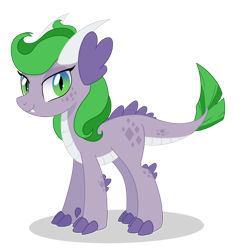 Size: 1024x1024 | Tagged: safe, artist:thebunnylover92, imported from derpibooru, oc, oc only, oc:emerald aura, dracony, dragon, hybrid, pony, belly scales, ear fins, fangs, female, horns, interspecies offspring, looking at you, offspring, pale belly, parent:rarity, parent:spike, parents:sparity, scales, simple background, slit eyes, slit pupils, solo, transparent background